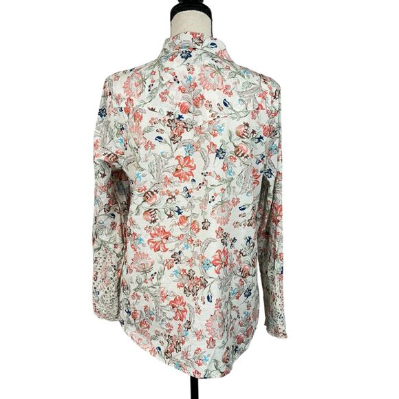 Sundance Large Top Floral Long Sleeve Embroidered Cut-Outs Lightweight Collared - Picture 6 of 8